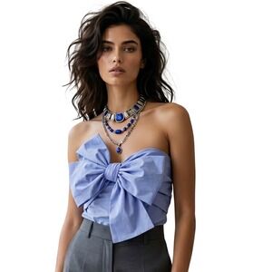 DO+BE Periwinkle Blue Oversized Bow Strapless Tube Top Womens Small NWT